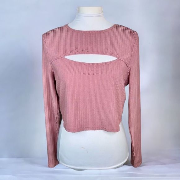 Abound Tops - 🔥Abound Pink Nostalgia Long Sleeve Cut Out Cropped Top NEW Size XL